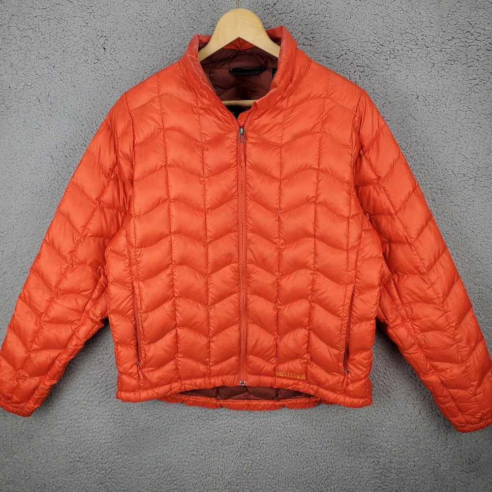 Marmot Jacket Womens XL Orange Puffer 800 Fill Goose Down Insulated Zip Coat